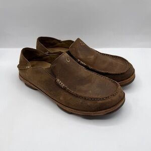 OLUKAI Moloa Men's Leather Ray/Toffee Slip On Shoes 10128-2733 Size 9.5M